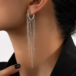 Silver Colored Dangly Chain Earrings